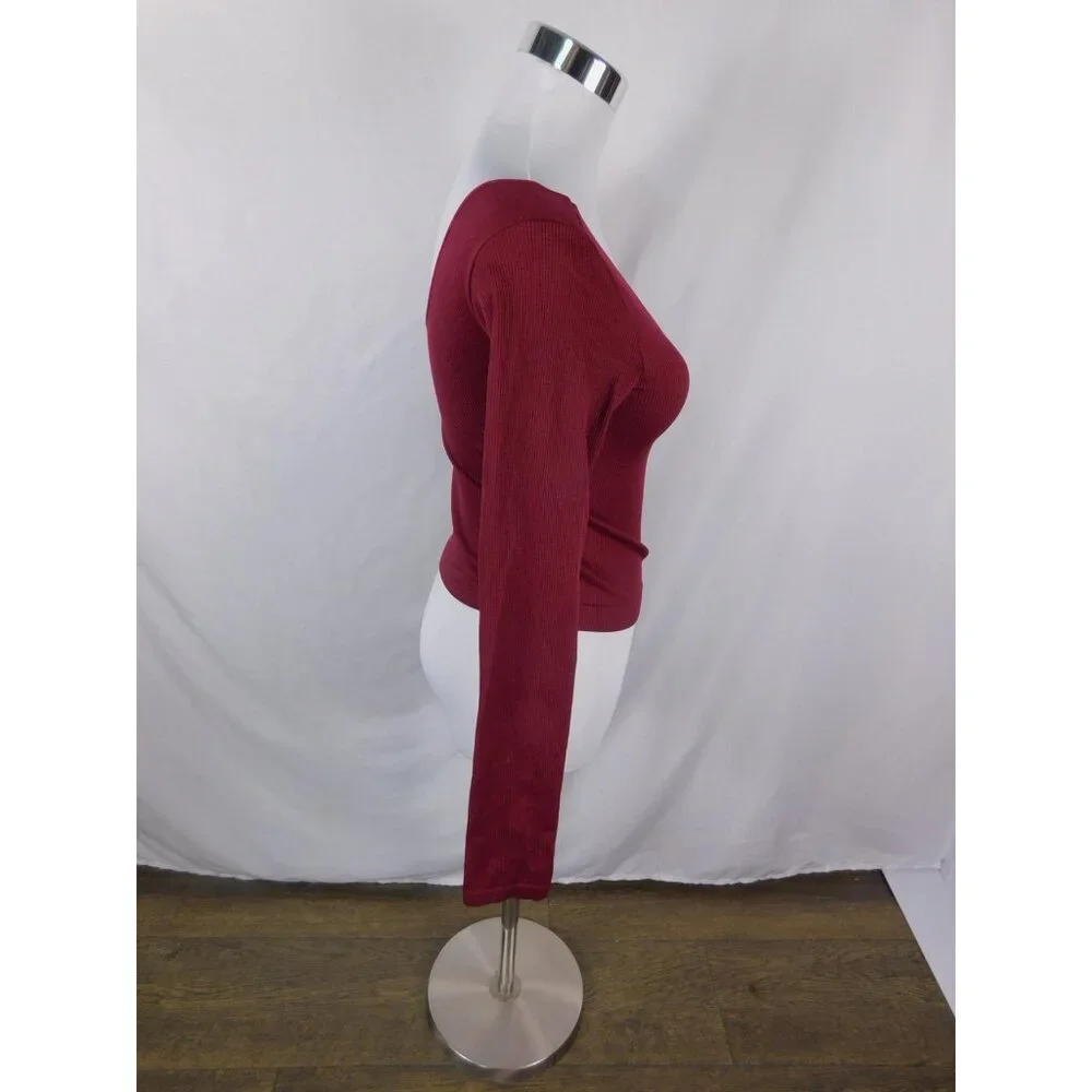 Wild Fable Burgundy Ribbed Long Sleeve Scoop Neck Crop Top S - Excellent